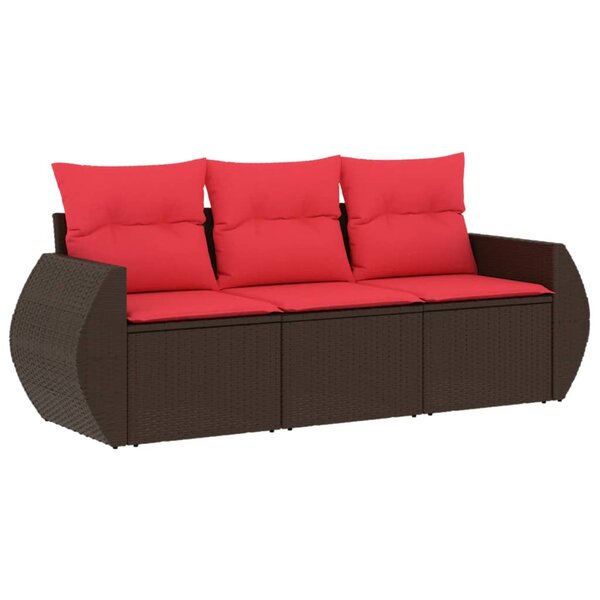 vidaXL Salon de jardin avec coussins 3 Pièces marron résine tressée