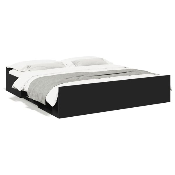 vidaXL Cadre de lit avec tiroirs sans matelas noir 200x200 cm