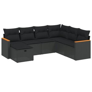 vidaXL Salon de jardin 7 Pièces avec coussins noir résine tressée