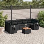 vidaXL Salon de jardin 8 Pièces avec coussins noir résine tressée