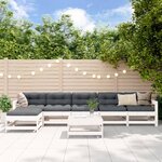 vidaXL Salon de jardin 7 Pièces avec coussins blanc bois massif