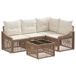 vidaXL Ensemble de canapé de jardin 5 Pièces Beige polyrotin