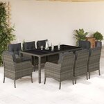 vidaXL Ensemble à manger de jardin 9 Pièces coussins gris résine tressée