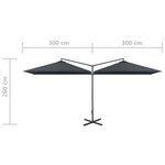 vidaXL Parasol de jardin double avec mât en acier anthracite 600x300cm