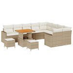 Ensemble de canapé de jardin vidaXL 12 pièces avec coussins Beige Poly Rattan Acacia