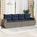 vidaXL Salon de jardin 4 Pièces avec coussins gris résine tressée