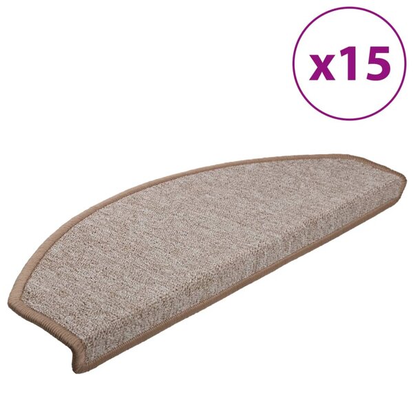 vidaXL Tapis d'escalier 15 Pièces Marron clair 65 x 24 x 4 cm