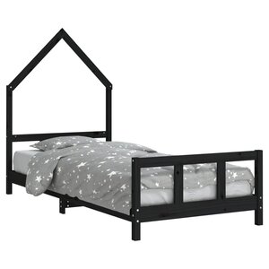 vidaXL Cadre de lit pour enfants noir 90x200 cm bois de pin massif