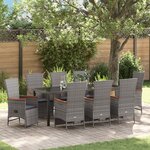 vidaXL Ensemble jardin 9 pièces avec coussins gris en poly rattan