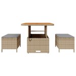 Ensemble de salle à manger de jardin 3 pièces avec coussins beige en poly rattan et acacia