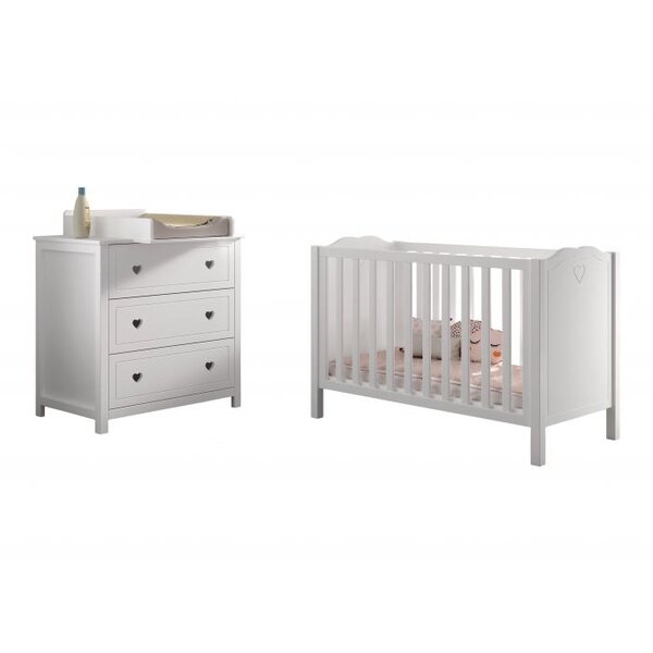 Amori Blanc Lit Bébé 60x120cm Commode plan à langer