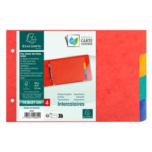 Intercalaires pour fiches bristol carte lustrée 225g 4 positions - A5 148x210mm x 10 EXACOMPTA