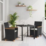 vidaXL Set de dining de jardin 3 pièces avec coussins Noir Poly Rattan