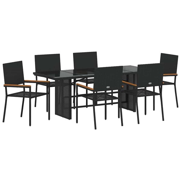 vidaXL Ensemble de salle à manger pour jardin 7 Pièces Noir polyrotin