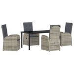 Set de salle à manger de jardin 5 pièces avec coussins en poly rattan gris