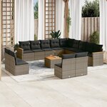 vidaXL Salon de jardin avec coussins 14 Pièces gris résine tressée