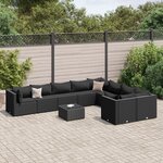 vidaXL Salon de jardin 10 Pièces avec coussins noir résine tressée