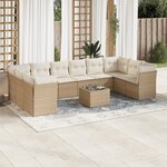 vidaXL Salon de jardin 11 Pièces avec coussins beige résine tressée