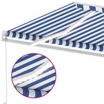 vidaXL Auvent manuel rétractable avec LED 400x300 cm Bleu et blanc