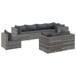 vidaXL Salon de jardin 8 Pièces avec coussins Gris Résine tressée