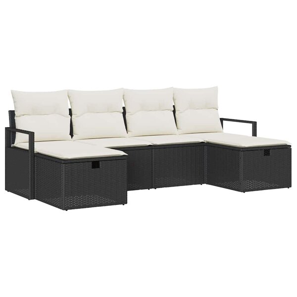 vidaXL Ensemble de canapé de jardin avec coussin 6 Pièces Noir Poly rotin