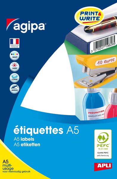 Etiquettes blanches 16 feuilles A5 48 5 x 30 mm 256 pièces