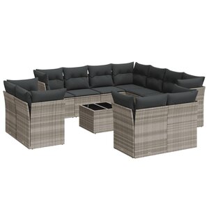 vidaXL Salon de jardin avec coussins 12 Pièces gris clair résine tressée