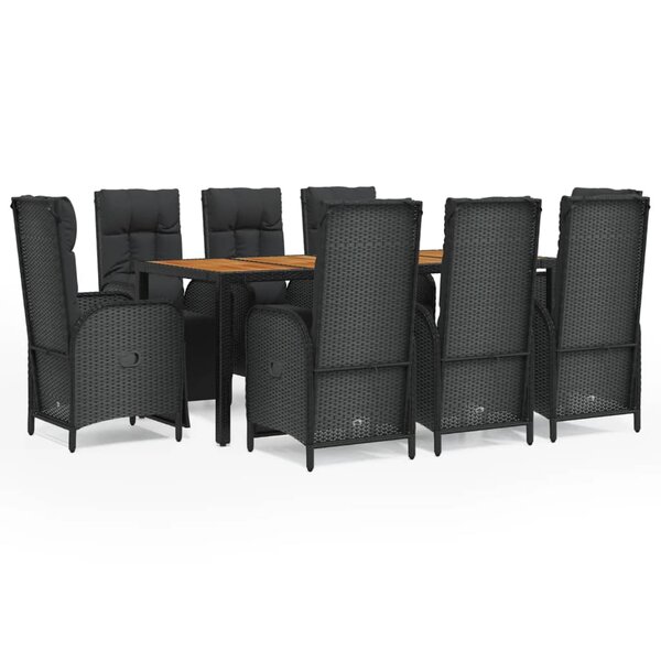 vidaXL Ensemble à manger jardin 9Pièces et coussins noir résine tressée