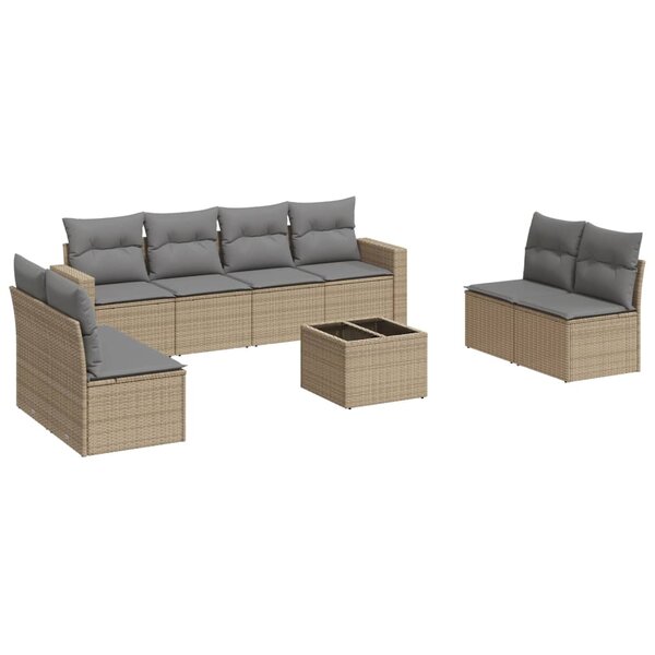 vidaXL Salon de jardin avec coussins 9 Pièces beige résine tressée