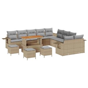 vidaXL Ensemble de canapé de jardin 14 Pièces Beige Poly rotin