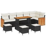 Ensemble de canapé de jardin 10 pièces avec coussins Noir Poly Rotin Acacia