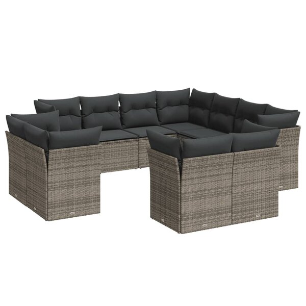 vidaXL Salon de jardin 11 Pièces avec coussins gris résine tressée