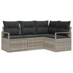 Ensemble de canapé de jardin 4 pièces avec coussins gris clair en poly rotin