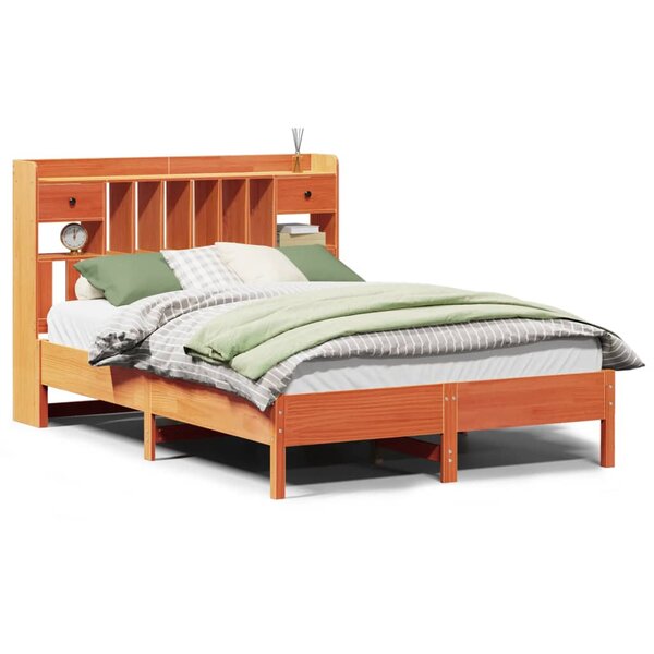 vidaXL Lit bibliothèque sans matelas cire marron 135x190 cm pin massif