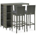 vidaXL Ensemble de bar de jardin 5 Pièces et coussins Résine tressée Gris