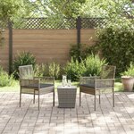 Set de Bistro de Jardin 3 Pièces avec Coussins Gris en Poly Rattan