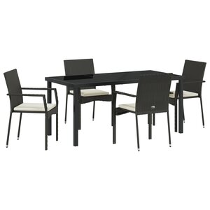 vidaXL Ensemble de salle à manger de jardin 5 pièces avec coussins Noir Poly Rattan