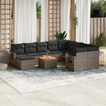 vidaXL Salon de jardin 11 Pièces avec coussins gris résine tressée