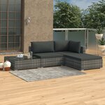 vidaXL Salon de jardin 4 Pièces avec coussins Résine tressée Gris
