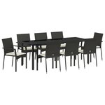 vidaXL Ensemble de dîner de jardin 9 pièces avec coussins Noir Poly Rattan