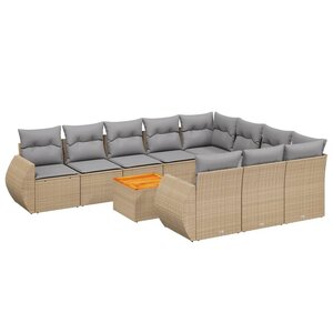 vidaXL Salon de jardin 11 Pièces avec coussins beige résine tressée