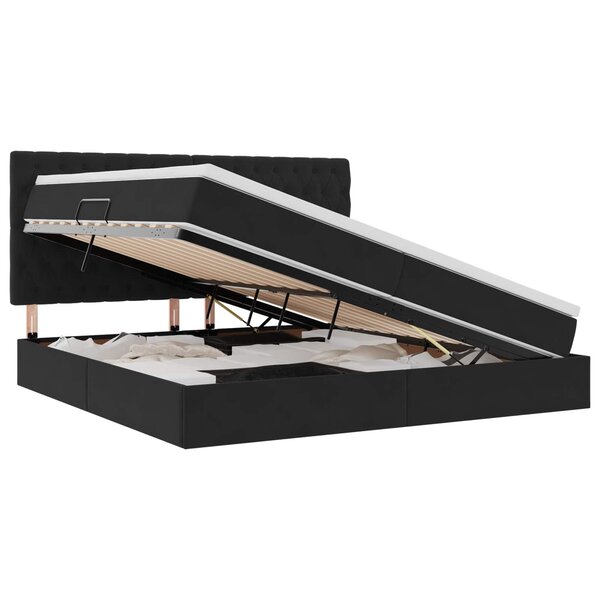 vidaXL Lit de rangement LED avec matelas Noir 200 x 200 cm Velours