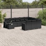 vidaXL Salon de jardin 11 Pièces avec coussins noir résine tressée