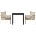 vidaXL Ensemble de salle à manger de jardin 3 pièces avec coussins en rattan poly beige