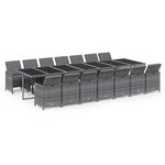 vidaXL Ensemble à manger de jardin coussins 15 Pièces Résine tressée Gris