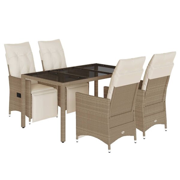 vidaXL Ensemble de bistro de jardin 5 Pièces coussins beige poly rotin