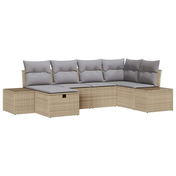 vidaXL Ensemble de canapé de jardin 6 Pièces Beige Poly rotin