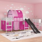 vidaXL Lit mezzanine pour enfants Blanc et rose 90 x 200 cm Métал