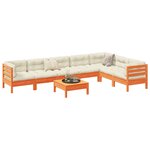 vidaXL Salon de jardin 8 Pièces avec coussins marron cire bois pin massif