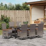 vidaXL Ensemble de salle à manger pour jardin avec coussin 9 Pièces Gris